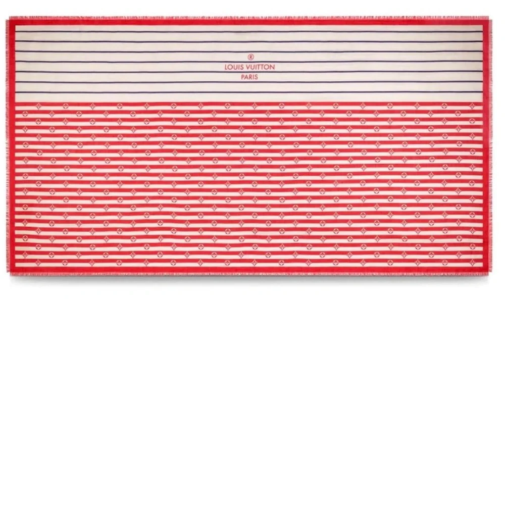 Louis Vuitton Limited Edition Striped Red Blue Monogram Scarf Pareo Shawl M76193
